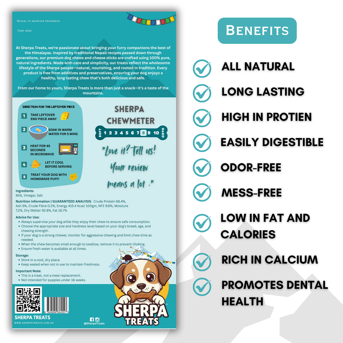 Sherpa Treats - Sherpa Dog Chew 100% 2 Natural Cheese Stick Approx 30 Gram Each