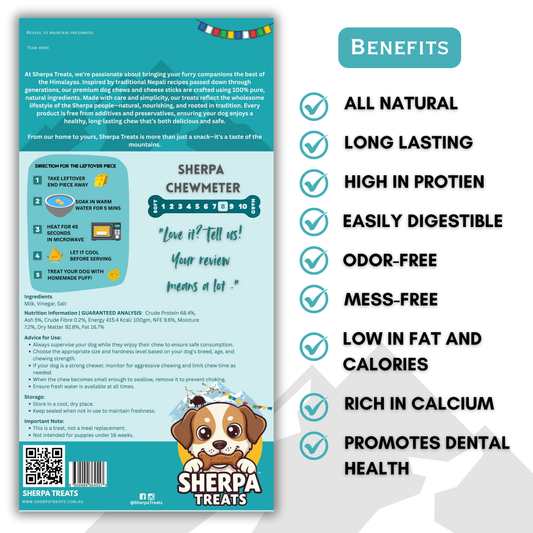Sherpa Treats - Sherpa Dog Chew 100% 2 Natural Cheese Stick Approx 30 Gram Each
