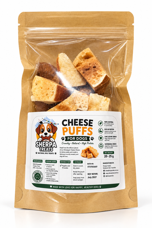 Sherpa Treats Cheese Puffs for Dogs - Natural Crunchy High-Protein Treats | 20–25g